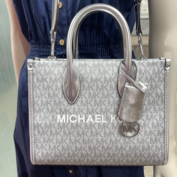Michael Kors Mirella Small Metallic Signature Logo Crossbody Bag 
Silver 
NWT - Picture 2 of 16